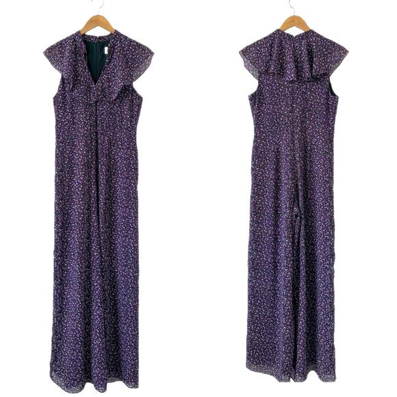 Mikael Aghal Belted Ruffled Floral Jumpsuit in Purple Size 6 - Picture 3 of 12